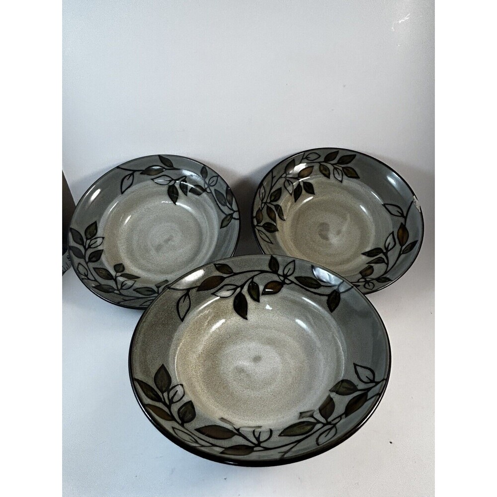 Set of 3 Pfaltzgraff Rustic Leaves 8 3/8" Round Soup Cereal Pasta Bowls (1 Chip)